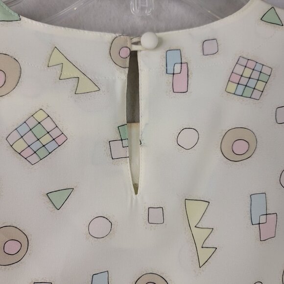 Vintage 80s Yves St. Clair Geometric Print Blouse Size 10 Deadstock Shoulder Pad - Picture 3 of 10